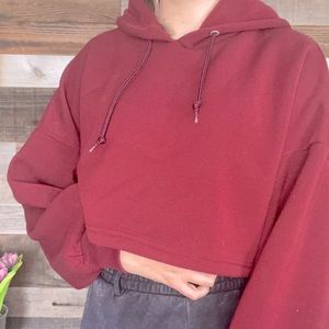 Burgundy Cropped Sweatshirt and Skirt Set